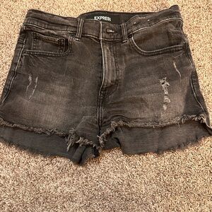 Express Women's Charcoal Distressed Jean Shorts Shortie High Rise